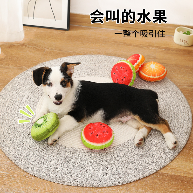 Transfronterizo perro juguete para mascotas papel de sonido serie de frutas juguete de peluche molares resistentes a mordeduras suministros para mascotas al por mayor