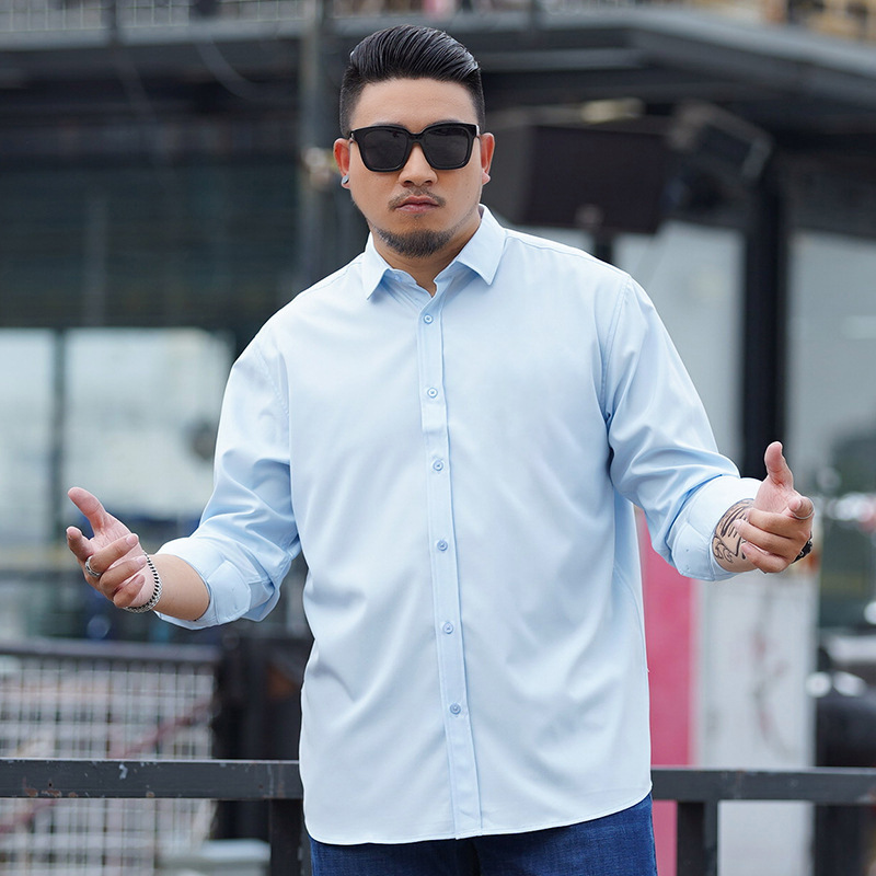 卸売りの現物の大きいサイズの男性服のカジュアルなシャツの夏の男性のビジネスはゆったりしていて、大きいサイズの純色の長袖のシャツをプラスします。|undefined