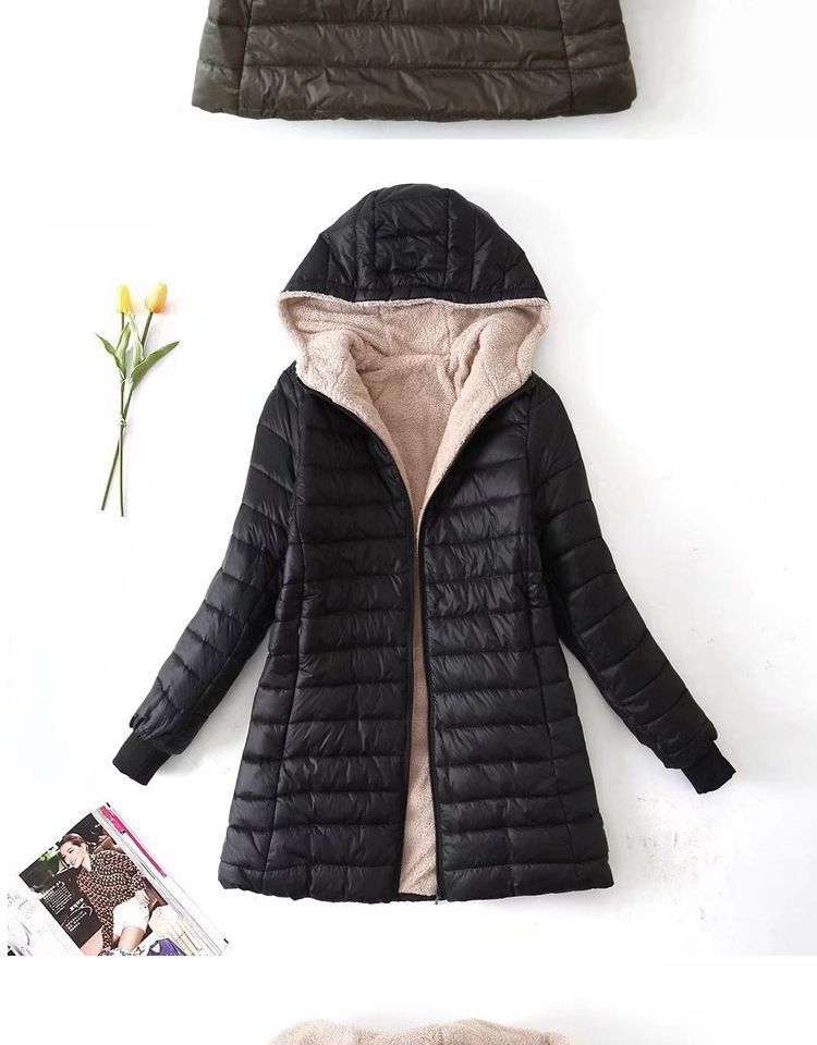 Women's Clothing autumn and winter new Korean version of the long hooded cotton coat women's lambskin warm cotton coat plus velvet jacket top_voghion.com