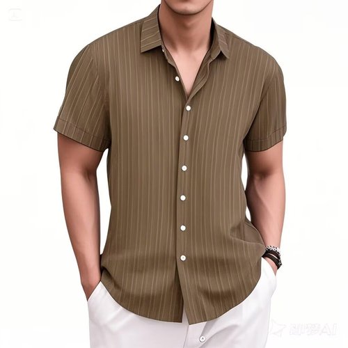 Men's Western Brocade Striped Tailored Short-Sleeve Shirt Best Seller Amazon Men's Casual Wear