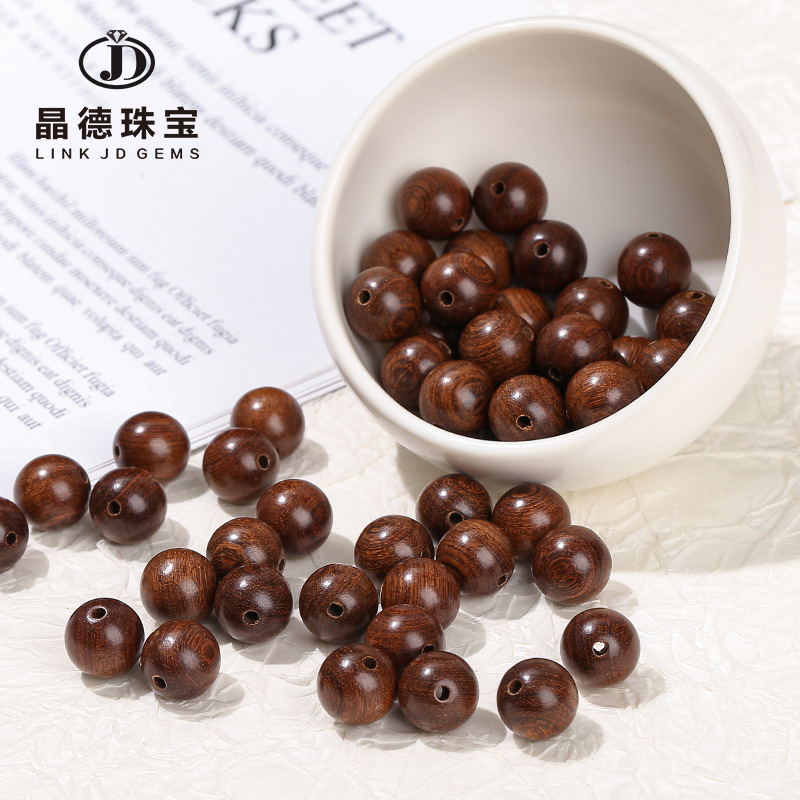 Jingde Jewelry Gold Thread Sandalwood Round Beads Buddha Beads Loose Beads DIY Bracelet Accessories Solid Wood Beads Bulk Sale