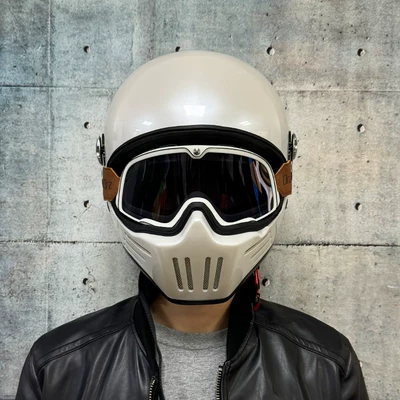 Motosiklet kaskı (dəbilqə) | Rider, with Bluetooth Slot - single-helmet-with-retro-white-tea-goggles-please-leave-a-message-for-the-color-of-the-helmet-transparent-goggles-delivered-m