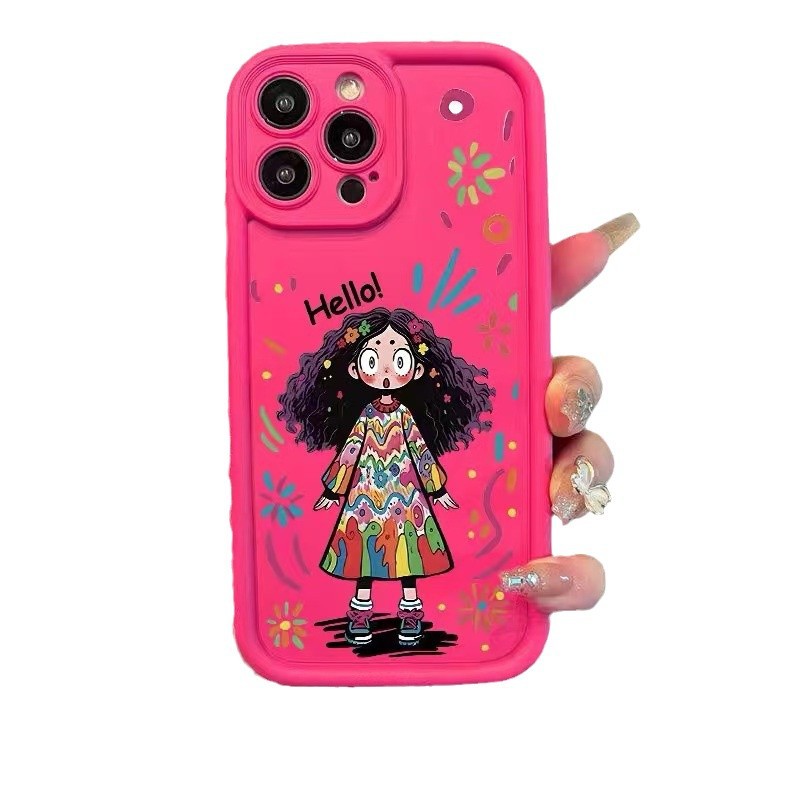 Funda para teléfono iphone16pro para niña rizada Apple 15 anti-caída 14 dibujos animados 13promax nuevo 12x
