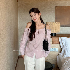 LS 优雅极简蕾丝拼接衬衫上衣 广州十三行2025早秋新品女装22675#