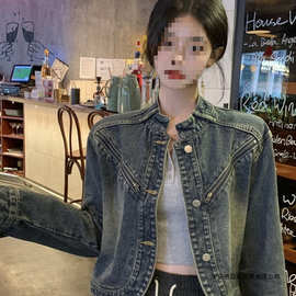 2025新款复古宽松短款长袖夹克上衣帅气牛仔机车服外套女秋季ins