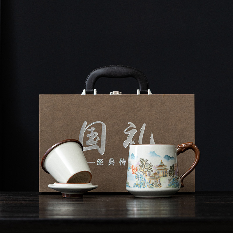 Ru Kiln Porcelain Gift Box Tea Cup Personal Office Mug with Geide White Porcelain Water Cup Home Cup Ru Kiln Porcelain Gift Box Tea Cup Personal Office Mug with Geide White Porcelain Water Cup Home Cup