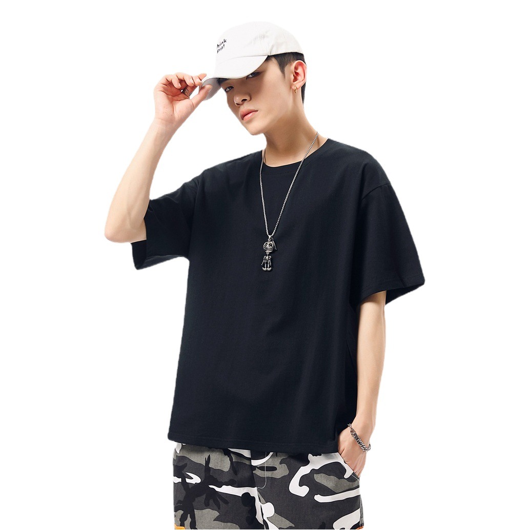 Weilong ropa Camiseta de algodón de los hombres 240g Camiseta de manga media pesada verano ins marca de moda gota hombro suelta camisa de cuello redondo