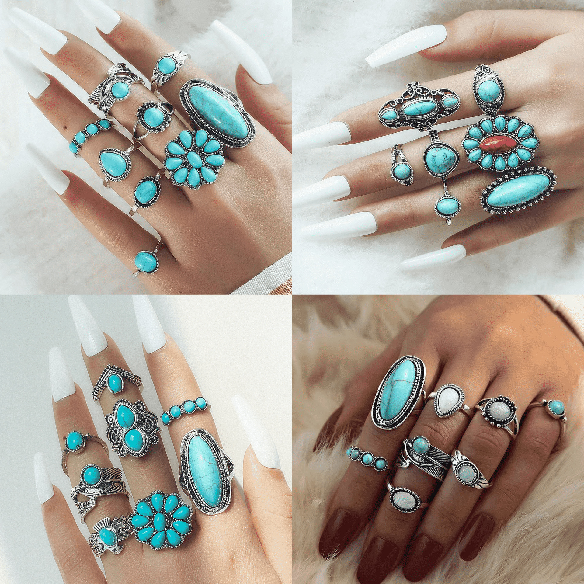 Exaggerated Ethnic Style Cool Style Leaf Round Snake Alloy Plating Inlay Turquoise Women's Rings display picture 2