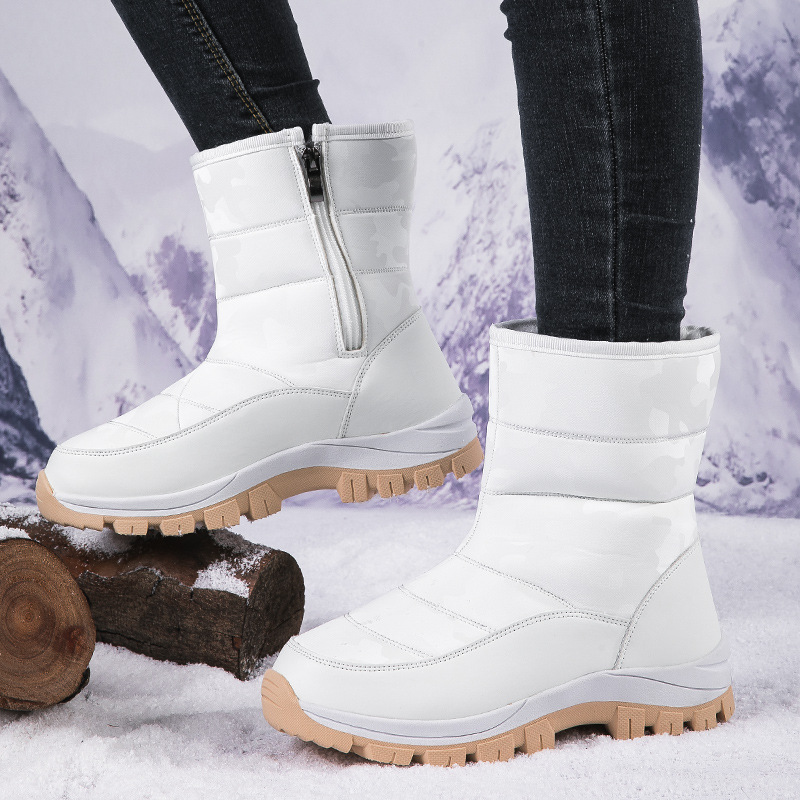 Botas de nieve al aire libre para mujeres más zapatos de algodón grueso de velcro de invierno 2024 nuevo tipo con cremallera de suela gruesa calentadora de algodón