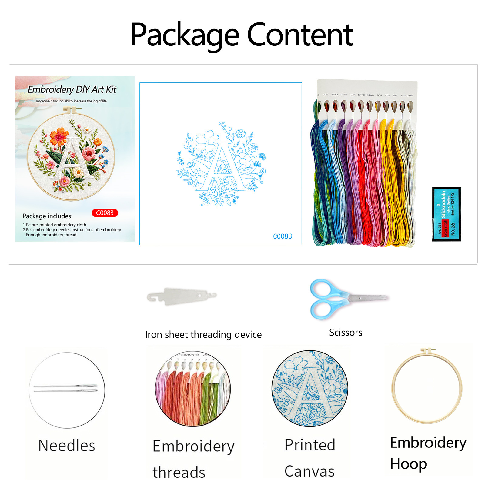 Bordado letra A floral bordado a mano material diy paquete europeo tridimensional transfronterizo Amazon venta caliente