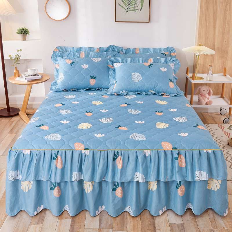 Transfronterizos encaje vestido de cama de estilo coreano encaje de algodón grueso cama de filamento molienda cama de acolchón polvo cubierta de cama al por mayor