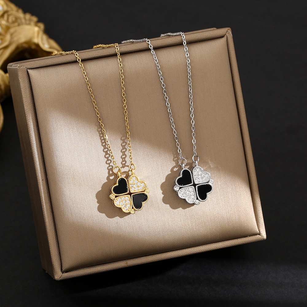 Heart Shape, Flower Pattern Women's Gender Titanium Steel Simple Style Plating Inlay Heart Shape Flower Zircon Pendant Necklace