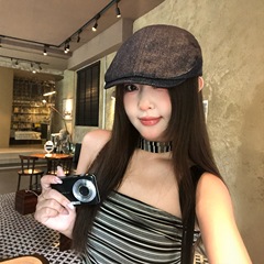 四季百搭复古反戴贝雷帽子女韩版时尚黑色牛仔前进帽显脸小画家帽