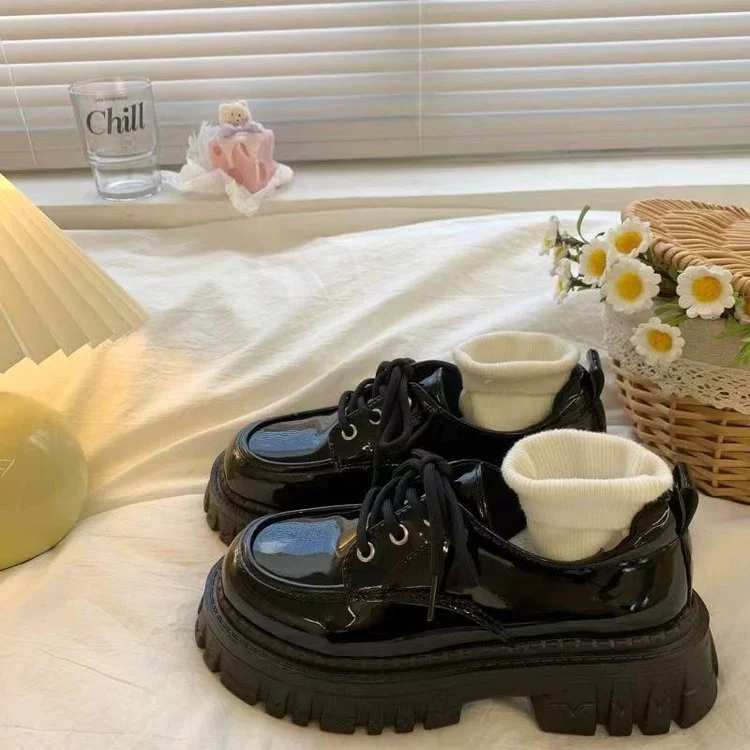 Маленькие кожаные туфли в британском стиле, женская мягкая кожаная обувь, новинка весны, 2023, повседневная толстая подошва, черные однослойные туфли JK в японском стиле