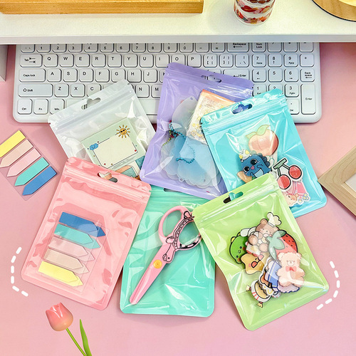 Macaron color ziplock bag plastic thickened transparent color storage bag stationery jewelry packaging bag wholesale