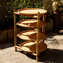 竹架子竹编置物架竹制品簸箕火锅架多层楠竹晾茶晒架竹三脚架手工