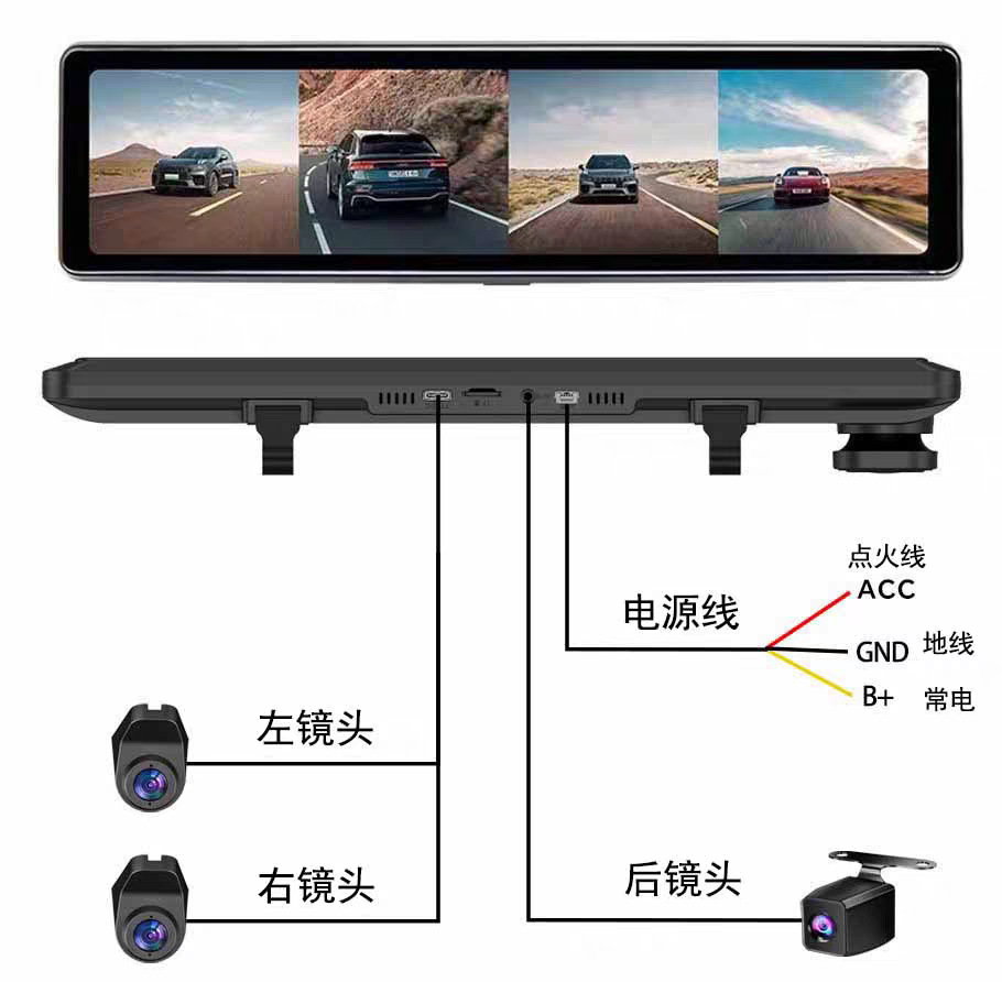 New 360-Degree Panoramic Driving Recorder 4K High-Definition Four-Recording Anti-Scratch Car Blind Spot Monitoring 24-Hour Video Bsd