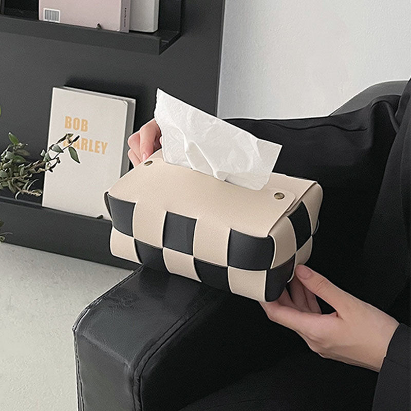 Caja de cuero de estilo nórdico mesa de té doméstica tablero de ajedrez creativo inswind red retro lujoso tejido caja de toallas de papel