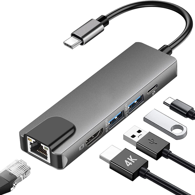 Five-in-one TYPE-C HUB to HDMI + Gigabit Port USB3.0 with PD charging Docking HUB Five-in-one TYPE-C HUB to HDMI + Gigabit Port USB3.0 with PD charging Docking HUB