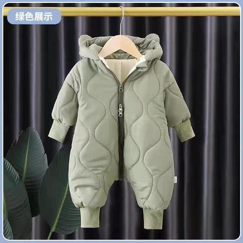 Baby winter suit, full-body hooded winter coat for children, thick warm outdoor garment, gourd-shaped ear design, infant harikari outfit.