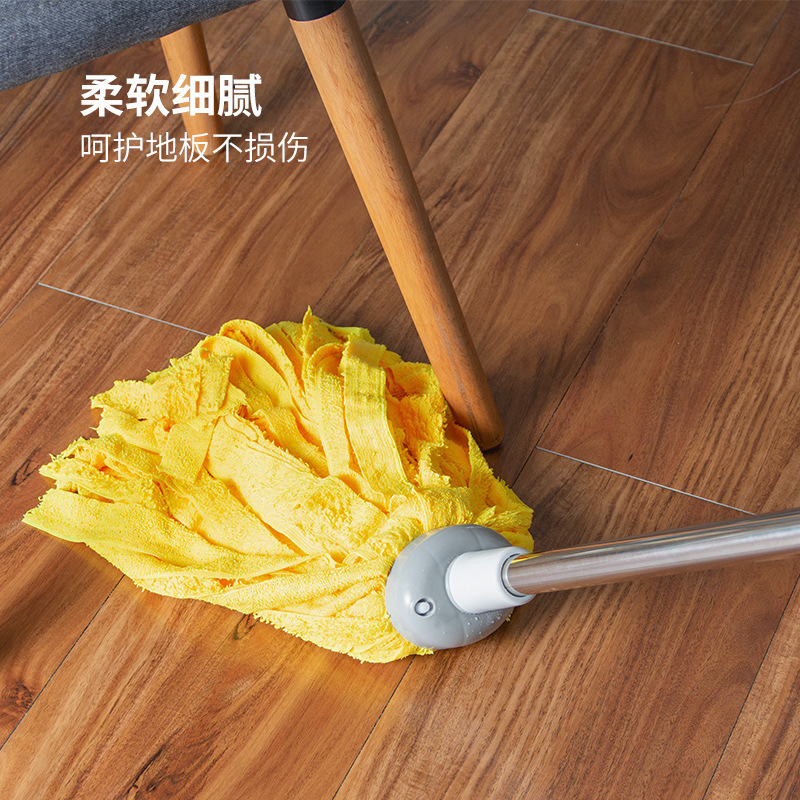 Non-woven round head water mop household cleaning mop stainless steel extension rod absorbent wooden floor mop