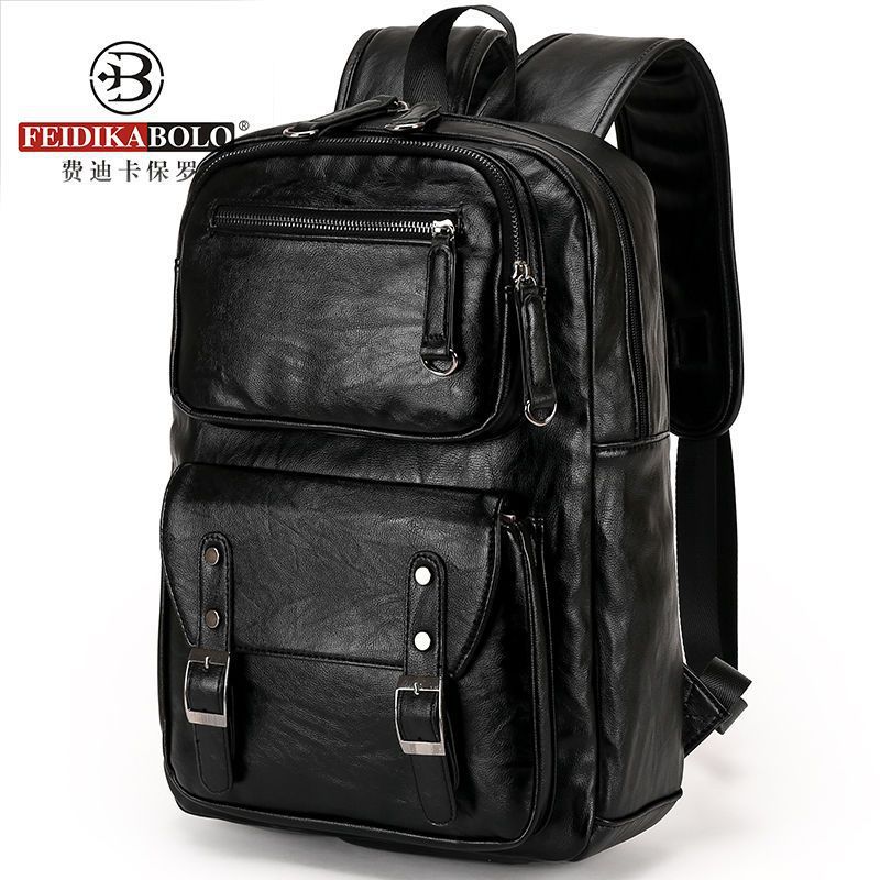 Mochila de cuero para hombre de viaje, mochila de negocios de ocio, escuela secundaria de tendencia, mochila escolar de gran capacidad para estudiante, bolso de computadora para hombre