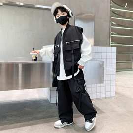 男童春装套装2025新款中大童春季男孩春秋款休闲儿童马甲三件套潮