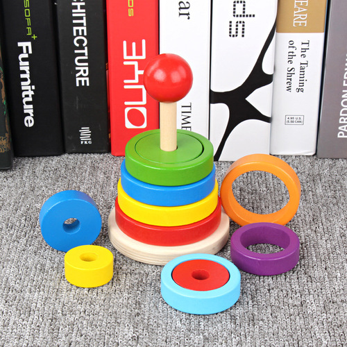 Early education rainbow circle stacking tower stacking circle for young infants tumbler building blocks 2-3-5 years old educational toys