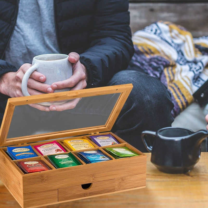 Multifunctional Bamboo Tea Box Storage Organizer Big Size Ho