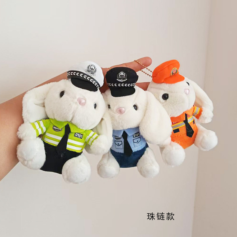 Trendy Traffic Police Bear Police Rabbit Plush Pendant Doll Toy Uniform Animal Bag Charm Keychain