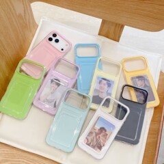 ゼリーカラー透明カードホルダーツーインワン iPhone17pro max Apple 16 携帯電話ケース 15/14 シリコーンに適しています
