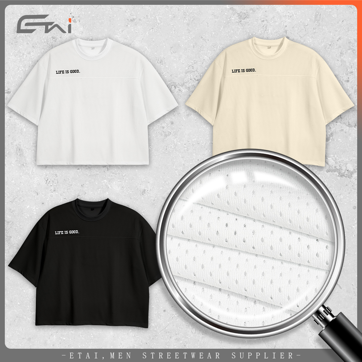 ETAI Hombre| Verano nuevo corto y ancho tipo malla de manga corta hombre de alta calidad universal transpirable pesada camiseta de cuello redondo image 5