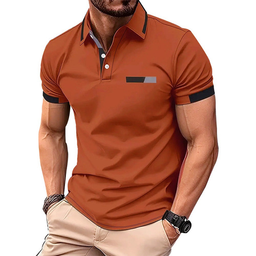 2025 Amazon New Cross-border Men's Casual POLO Shirt with Pouch Pocket Print Collar Business T-Shirt for Men