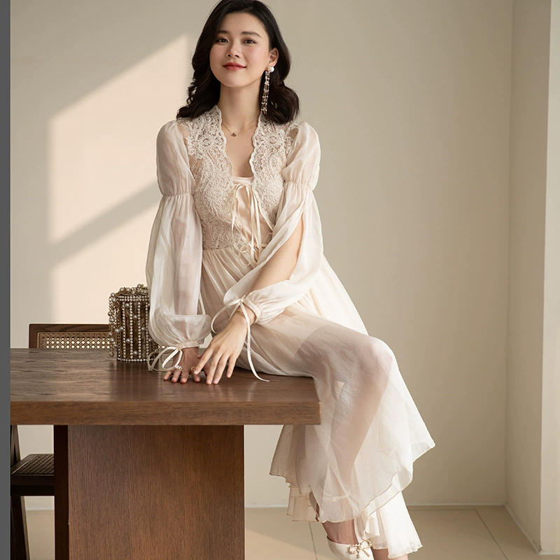 Распродажа: Элитная свадебная ночная сорочка-кардиган с длинным шлейфом, кружевная, в стиле «Спящая красавица», для путешествий