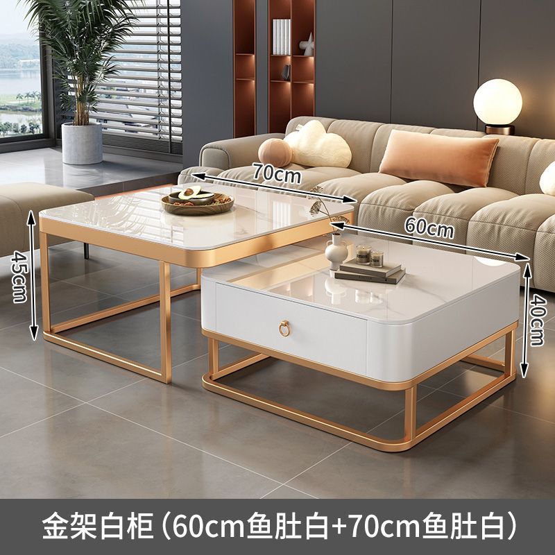 Mesa de centro de pizarra de roca, mesa de centro simple moderna de lujo ligero, sala de estar, hogar, apartamento pequeño, balcón, mesa auxiliar cuadrada italiana