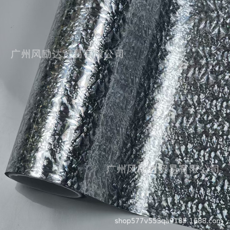 Cross-border bestseller PET electroplated forged mica stone silver carbon fiber interior trim bright silver full-body car wrap
