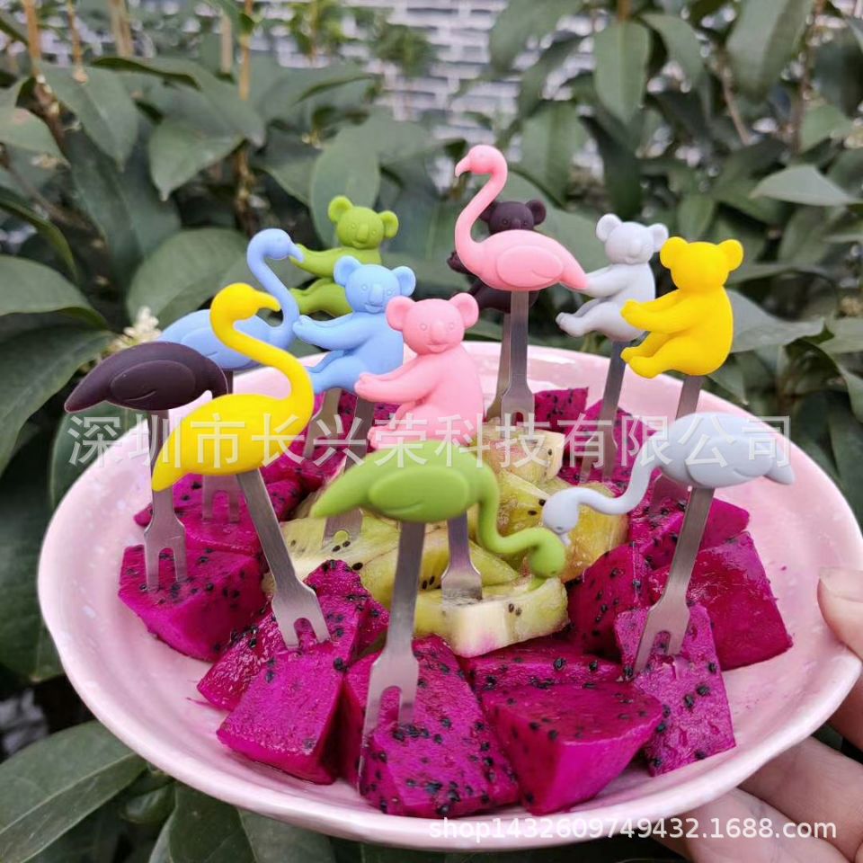 火烈鸟叉子不锈钢水果叉 创意动物考拉水果叉时尚树袋熊水果签