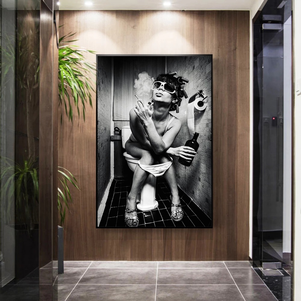 Toilet sexy girl Nordic canvas painting art poster printing wall black and white wall decorative painting 3