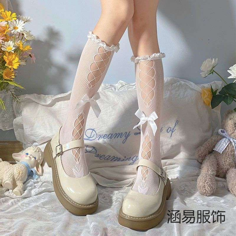花边薄款蕾丝小腿袜渔网袜女甜美可爱洛丽塔性感网袜透气踩脚