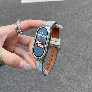 For Mi Band 8/9 Strap New Denim Retro Canvas Replacement Band 6/7NFC Smart Sports Wristband 3