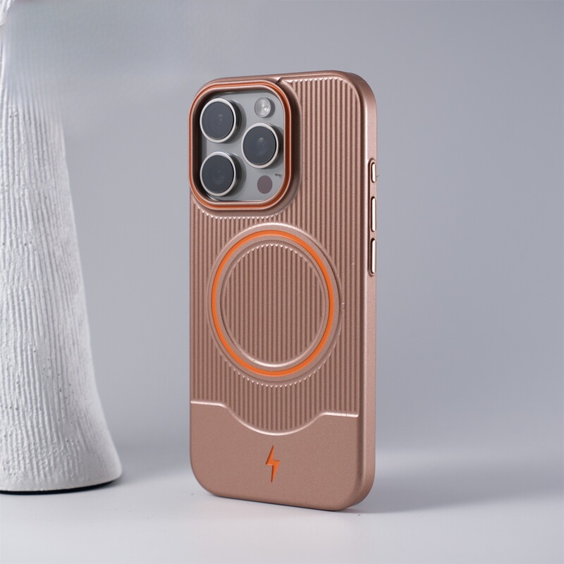 iPhone16promaxに適した波形メタルペイント磁気電話ケースApple 15コントラストカラーのハイエンド保護カバー|undefined