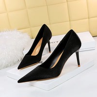 9629-1 Korean Fashion Elegant Slim Women's Shoes Slim Heels High Heels Shallow Mouth Pointed Silk High Heels Shoes