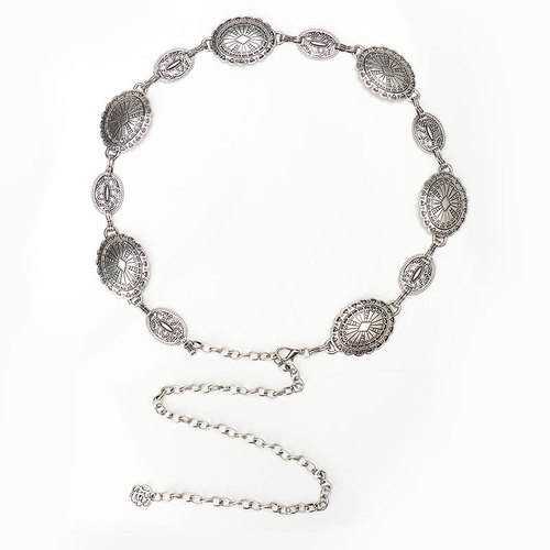 Engraved Pure Silver Five-Star Waist Chain for Women, Vintage Bohemian Style Decorative Belt to Match Dresses, Metal Butterfly Belt for Women
