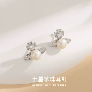 新款土星珍珠项链女925纯银小众设计高级感星球锁骨链DIY空托配饰