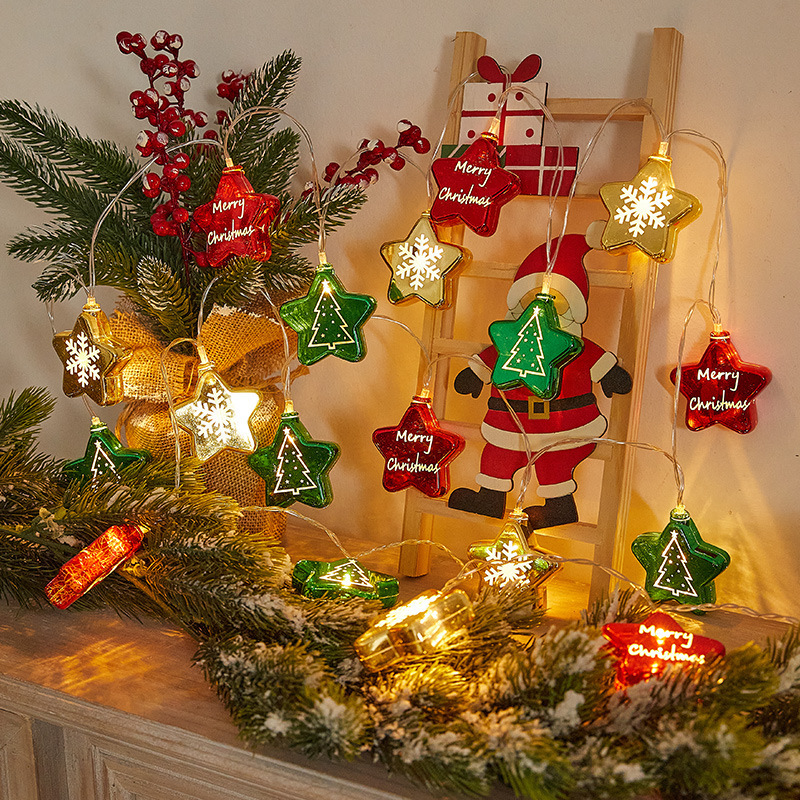 Un árbol de Navidad decoraciones de Navidad estrellas coloridas bola de vestir props colgantes colgantes string de lámparas