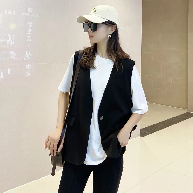 Vest Women's Autumn and Winter Thin 2024 New Summer Fashion Outerwear Black Waistcoat Easiest for Match Vest Suit Vest