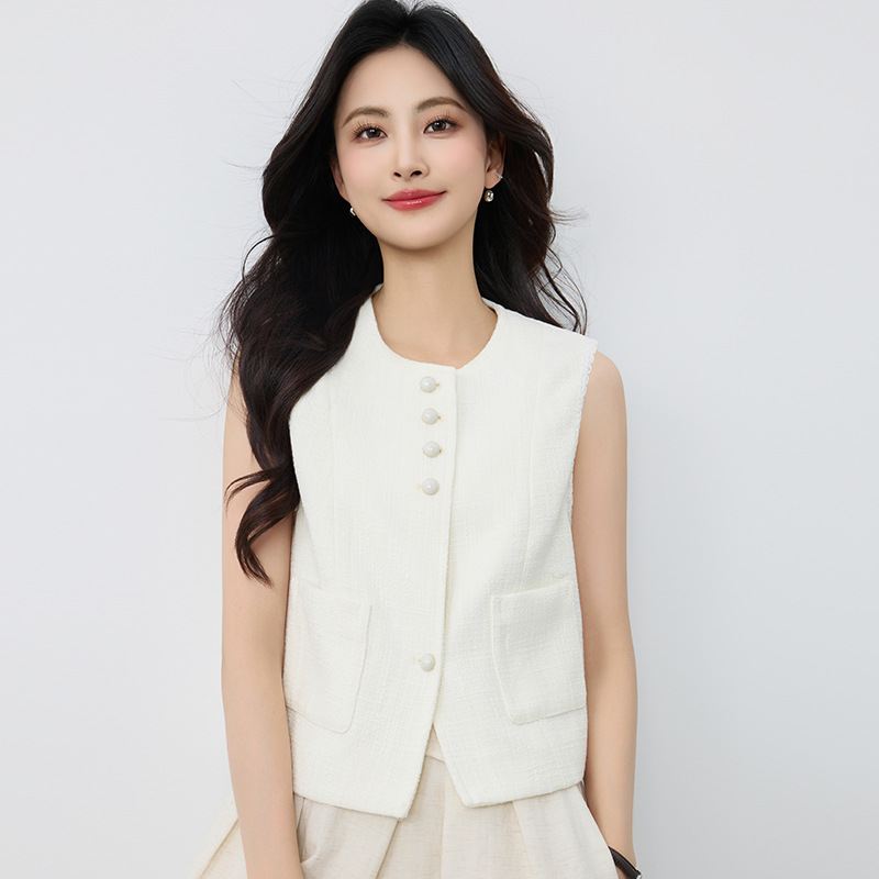 [Ben Chu] Summer New French Style Tweed Vest Vest Round Neck Sleeveless High-grade Short Top Women