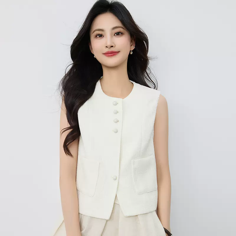 [本初]夏季新款法式小香风粗花呢背心马甲圆领无袖高级感短上衣女