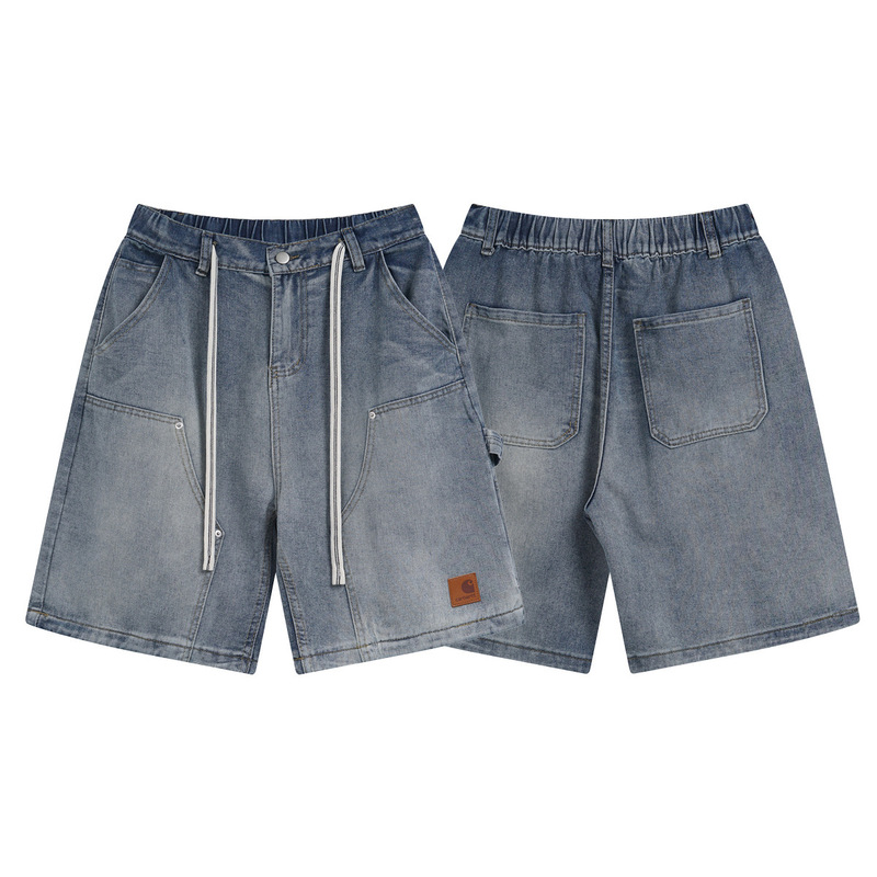 Cross-Border Carhartt New Trendy Brand Men's Loose Casual Leather Label Logo Workwear Denim Shorts