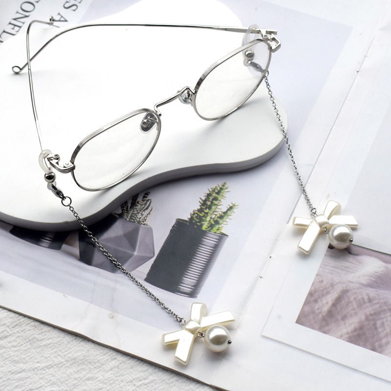 Elegant Sweet Bow Knot Stainless Steel Artificial Pearl Women's Glasses Chain display picture 3